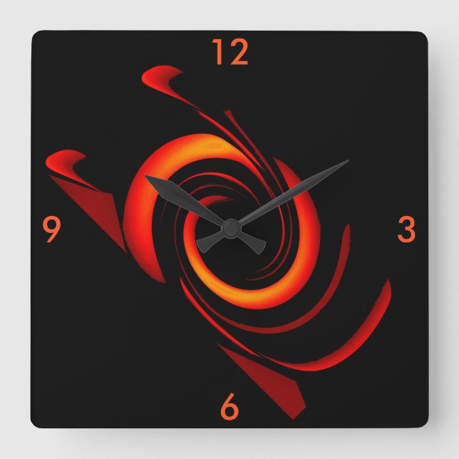 Relógio Quadrado Orange Bang Modern Wall Clock no Black 4 Home (Frente)