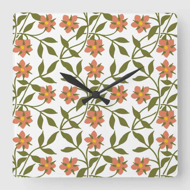 RELÓGIO QUADRADO ORANGE FLOWERS SQUARE WALL CLOCK (Frente)