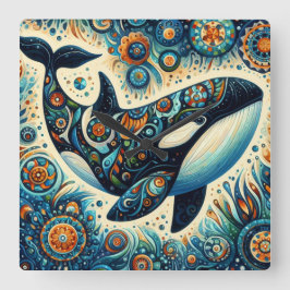Relógio Quadrado Orca Killer Whale Floral Whimssic - Praia Náutica 