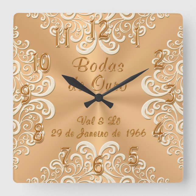 Relógio Quadrado Ordens especiais Relógios de 50 anos (Frente)