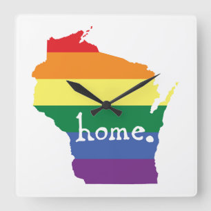 Relógio Quadrado Orgulho gay de Wisconsin   Mapa do lar