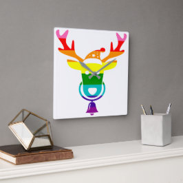 Relógio Quadrado Orgulho LGBTQ Arco-Íris Cute Reindet Cabeça Natal