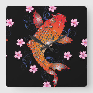 Relógio Quadrado oriental laranja negro KOI