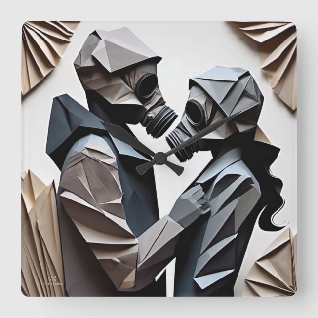 Relógio Quadrado Origami 4 de amor e resistência (Frente)