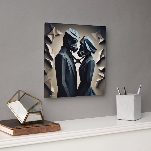 Relógio Quadrado Origami de amor e resistência (Escritório)