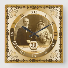 Relógio Quadrado Ornamentado de Fotografia Personalizada de Anivers