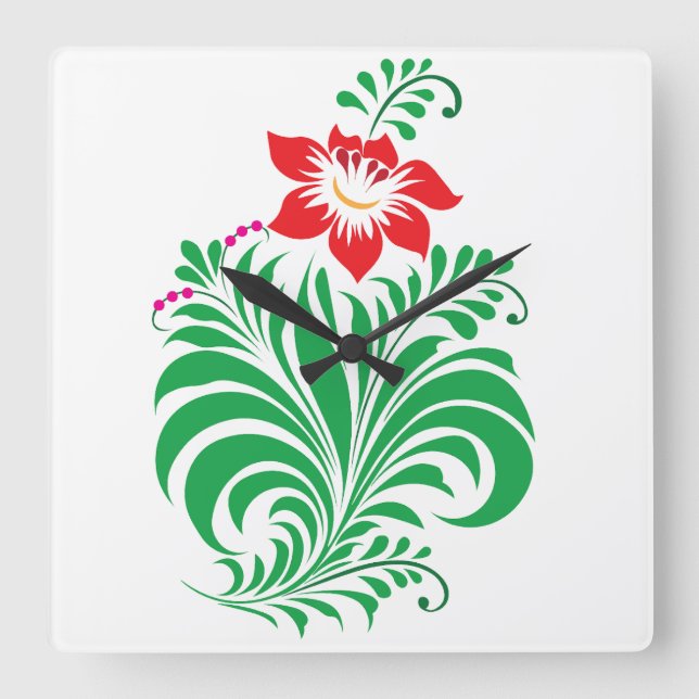 Relógio Quadrado Ornamental Floral Flower Design – Elegant (Frente)