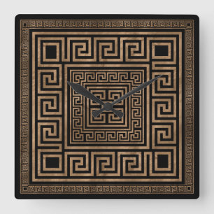 Relógio Quadrado Ornamento chave grego - meandro grego - ouro no
