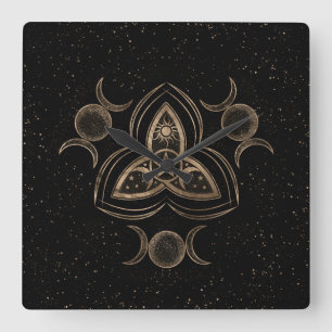 Relógio Quadrado Ornamento da Lua Tripla Tripla Triquetra com Penta