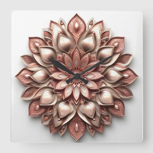 Relógio Quadrado ornamento estilo mandala (Frente)