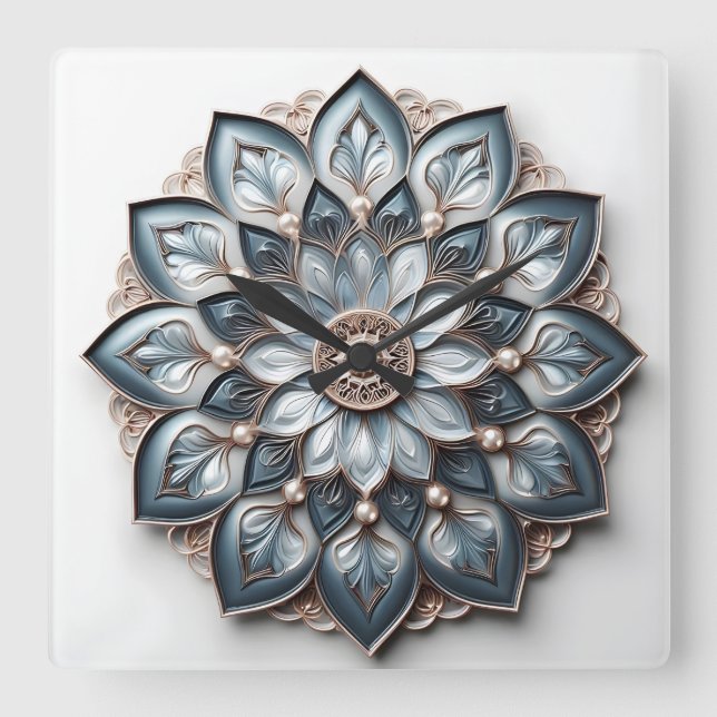 Relógio Quadrado ornamento estilo mandala (Frente)