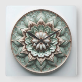 Relógio Quadrado ornamento estilo mandala verde suave