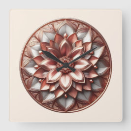 Relógio Quadrado ornamento estilo mandala, vermelho suave