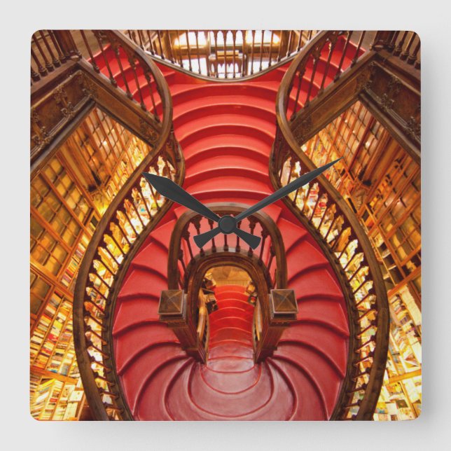 Relógio Quadrado Ornate red stairway, Portugal (Frente)