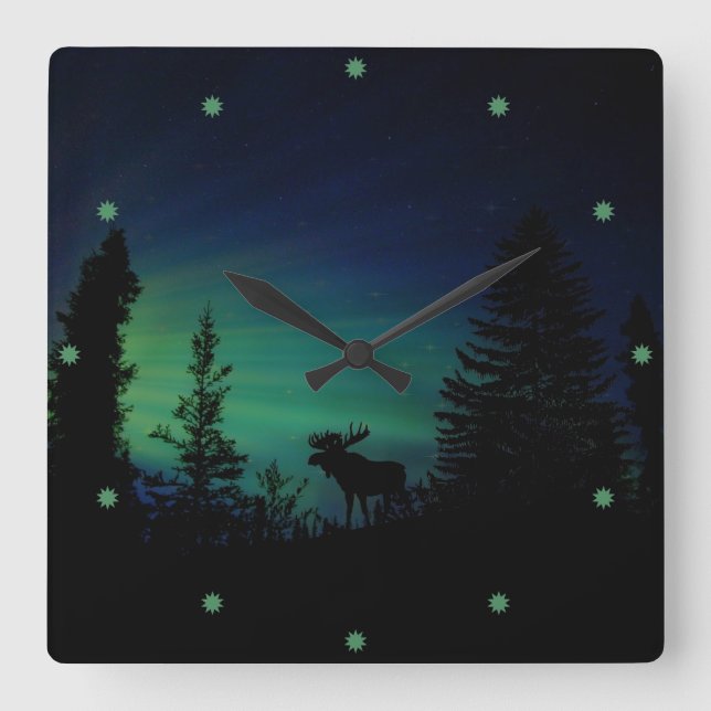 Relógio Quadrado Os alces mostram em silhueta no Twilght (Frente)