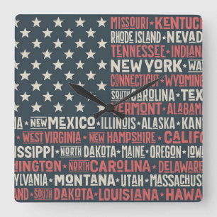 Relógio Quadrado Os Estados Unidos da América  States & capitais