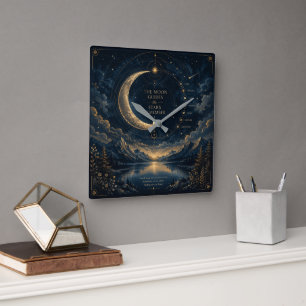 Relógio Quadrado Os Guias da Lua Arte Celestial da Lua e Estrelas
