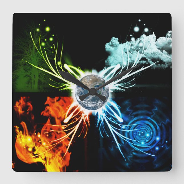 Relógio Quadrado Os quatro elementos (Frente)