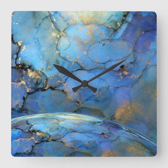 Relógio Quadrado ouro azul orb abstracto de ficção científica terra (Frente)