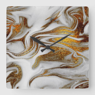 Relógio Quadrado Ouro de cobre moderno Elegante e aspecto de mármo