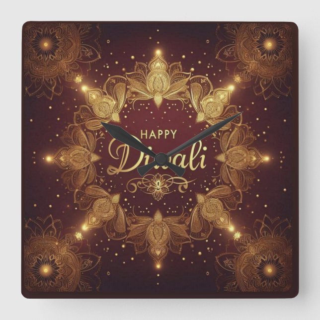 Relógio Quadrado Ouro Glow Diwali (Frente)