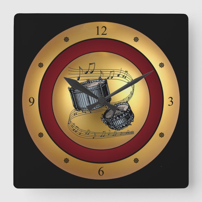 Relógio Quadrado Ouro musical do ~ do rolo do ~ dos cilindros de (Frente)