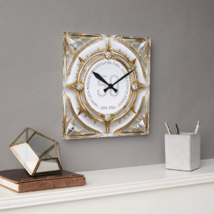 Relógio Quadrado Ouros Brancos e Dourado 50º Aniversário de Casamen