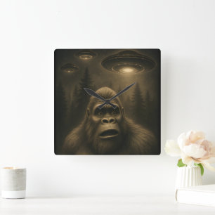 Relógio Quadrado OVNI Alienígena Sasquatch Pé Grande