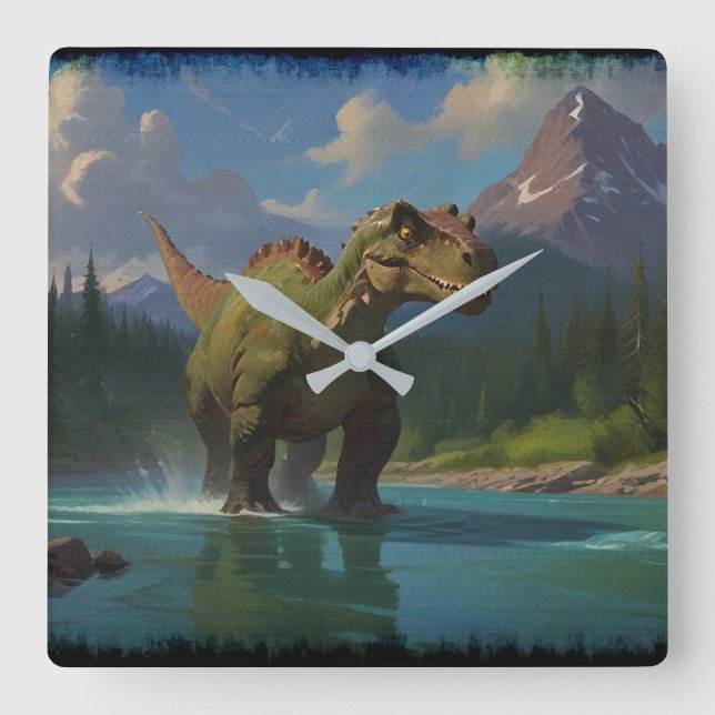 Relógio Quadrado Paddling Brontossaurus e Riqueza (Frente)