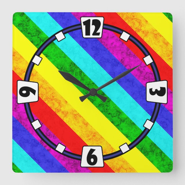 Relógio Quadrado Padrão abstrato do arco-íris (Frente)