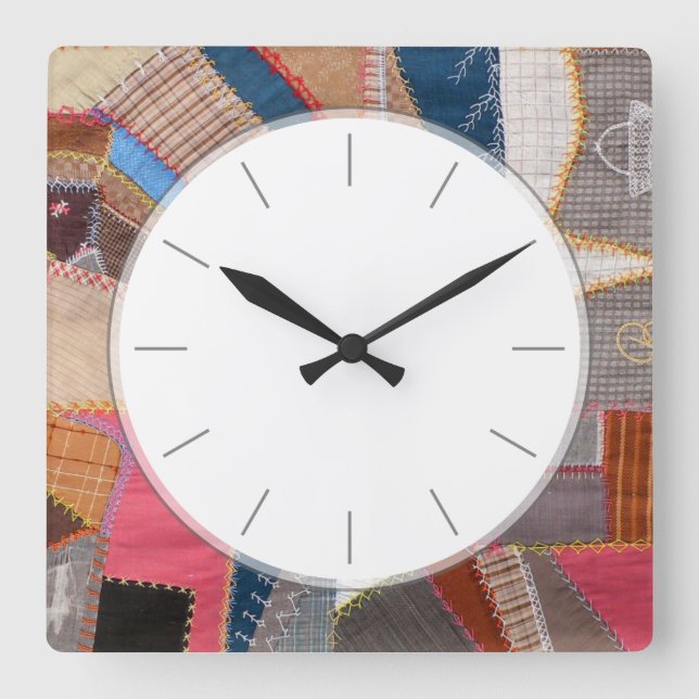 Relógio Quadrado Padrão Antiquado de Quilter Americano de Quilter (Frente)