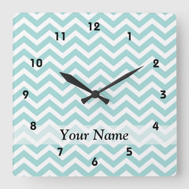 Relógio Quadrado Padrão aqua chevron (Frente)