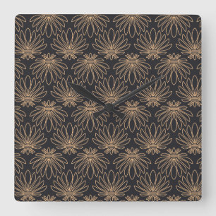 Relógio Quadrado padrão Art Déco com motivos florais dourados