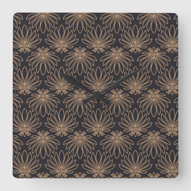 Relógio Quadrado padrão Art Déco com motivos florais dourados (Frente)