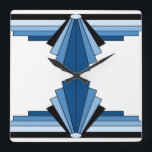 Relógio Quadrado Padrão Art Deco em Blues<br><div class="desc">Este padrão é baseado em formas clássicas de deco de arte.</div>