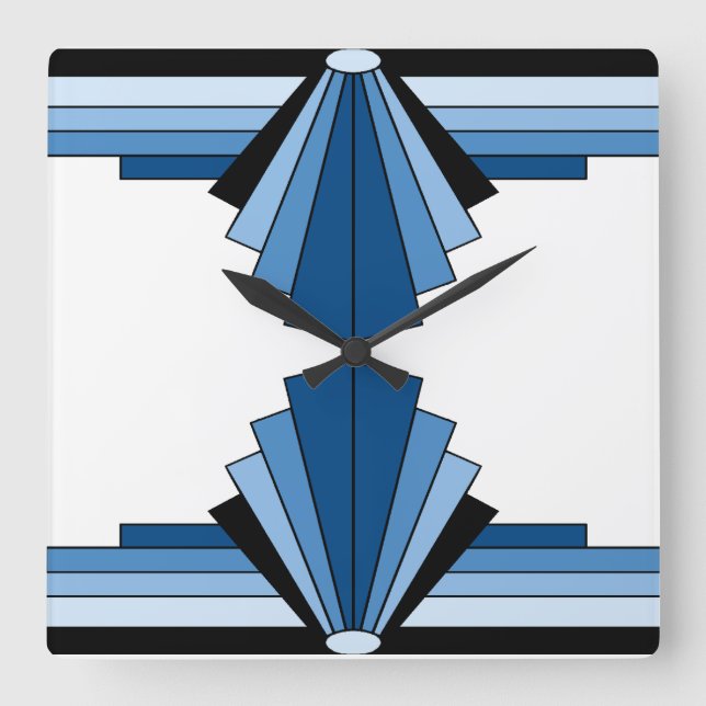 Relógio Quadrado Padrão Art Deco em Blues (Frente)