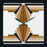 Relógio Quadrado Padrão Art Deco em castanho, castanho e preto<br><div class="desc">Este padrão é baseado em formas clássicas de arte deco,  recriadas em castanho,  bronzeado e preto</div>