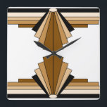 Relógio Quadrado Padrão Art Deco em castanho, castanho e preto<br><div class="desc">Este padrão é baseado em formas clássicas de arte deco,  recriadas em castanho,  bronzeado e preto</div>