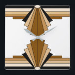 Relógio Quadrado Padrão Art Deco em Orange e Tan<br><div class="desc">Este padrão é baseado em formas clássicas de deco.</div>