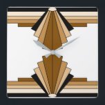 Relógio Quadrado Padrão Art Deco em Orange e Tan<br><div class="desc">Este padrão é baseado em formas clássicas de deco.</div>