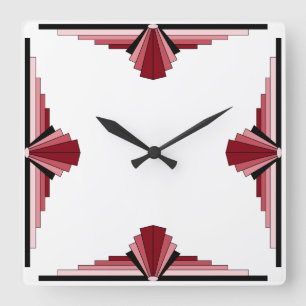 Relógio Quadrado Padrão Art Deco em Reds