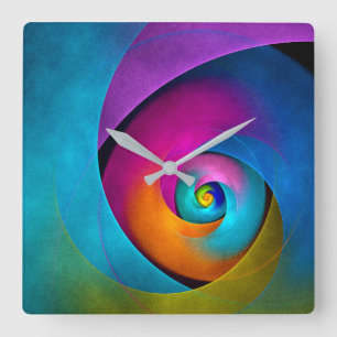 Relógio Quadrado Padrão Azul Cor-de-rosa Abstrato Floral Moderno #1