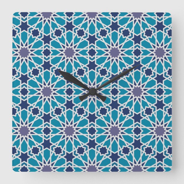 Relógio Quadrado Padrão De Abstrato Em Azul E Cinza (Frente)
