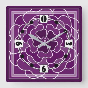Relógio Quadrado Padrão de abstrato roxo escuro