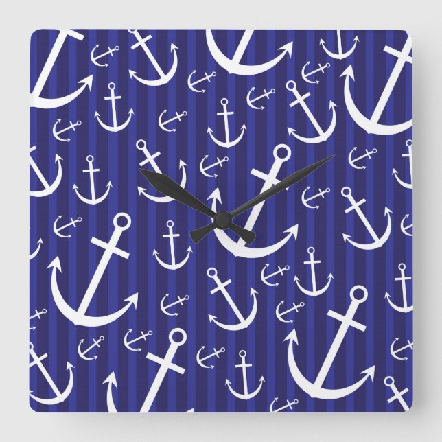 Relógio Quadrado Padrão de Âncora (Frente)