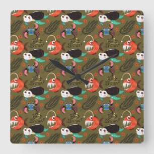 Relógio Quadrado Padrão de animais aquáticos   vida submarina do 