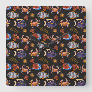 Relógio Quadrado Padrão de animais aquáticos   vida submarina do 