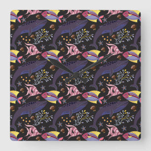 Relógio Quadrado Padrão de animais aquáticos   vida submarina do 