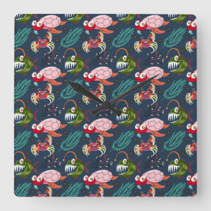 Relógio Quadrado Padrão de animais aquáticos   vida submarina do 