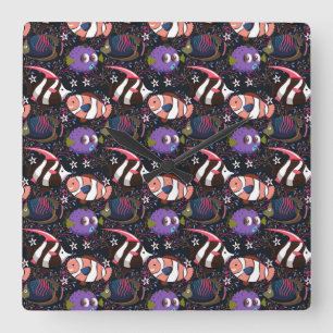 Relógio Quadrado Padrão de animais aquáticos   vida submarina do oc